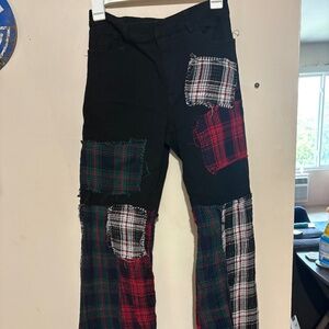 DOLLS KILL 90s Vintage Patched Flare/Fringed Denim Pants Size M